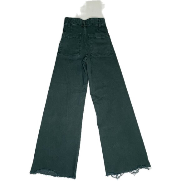 Zara The Marine Straight Pants Wide-leg High-rise Green 0 XS Raw Ham - Picture 4 of 8